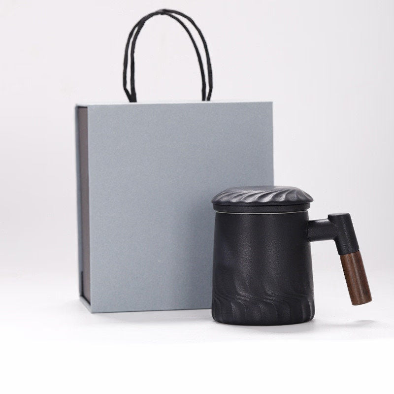 Ceramic Tea Mug Water Separation Filter Cup With Lid acacuss