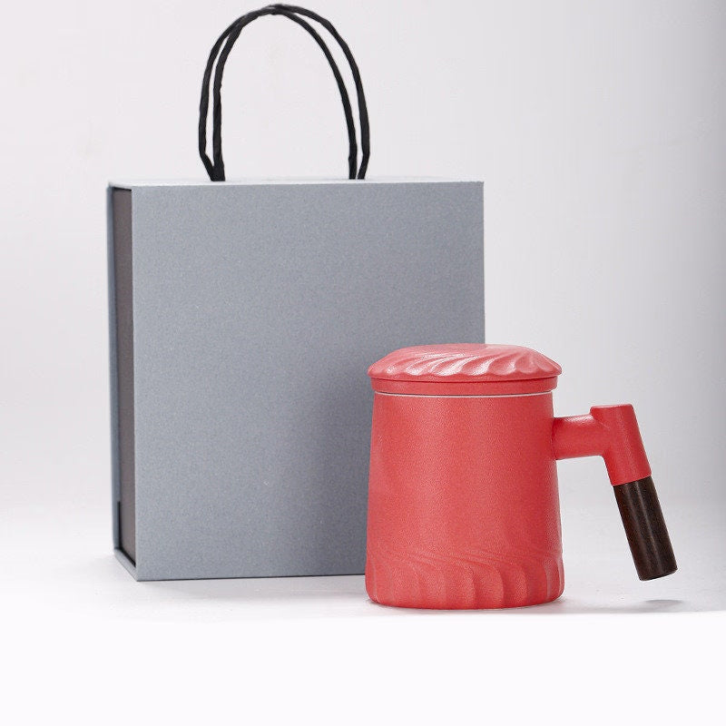 Ceramic Tea Mug Water Separation Filter Cup With Lid acacuss