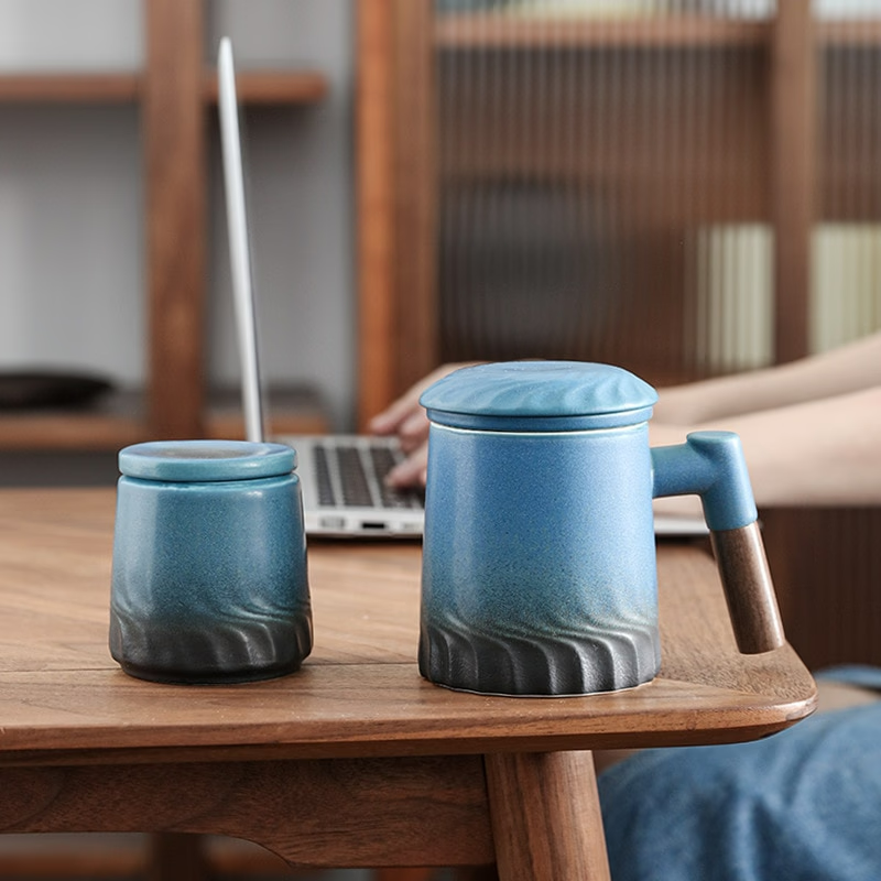 Ceramic Tea Mug Water Separation Filter Cup With Lid acacuss
