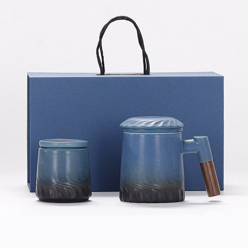 Ceramic Tea Mug Water Separation Filter Cup With Lid acacuss
