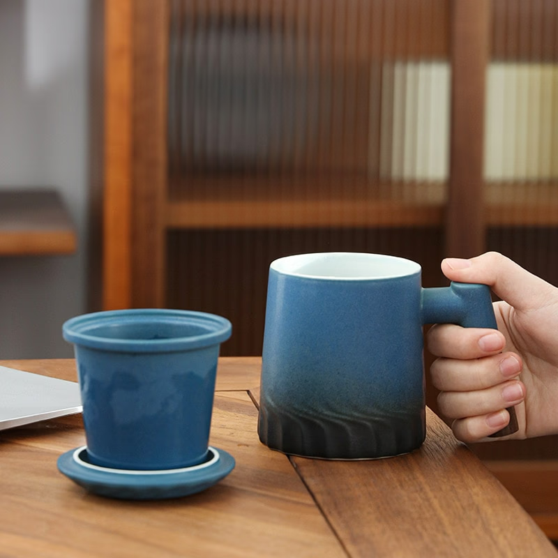 Ceramic Tea Mug Water Separation Filter Cup With Lid acacuss