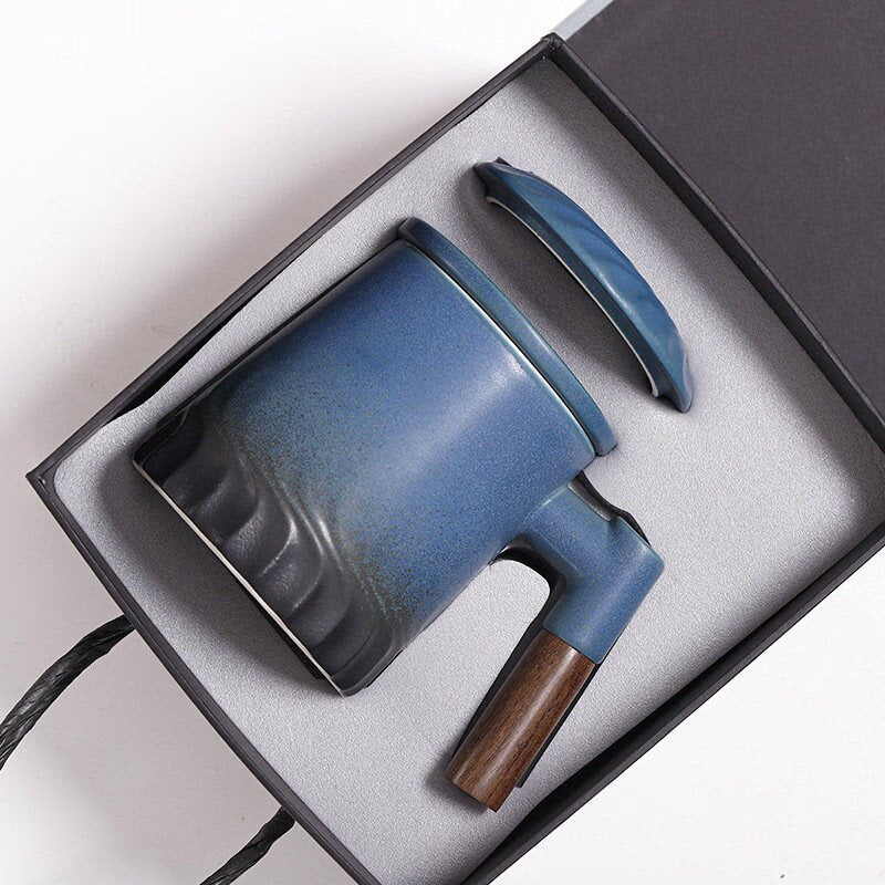 Ceramic Tea Mug Water Separation Filter Cup With Lid acacuss