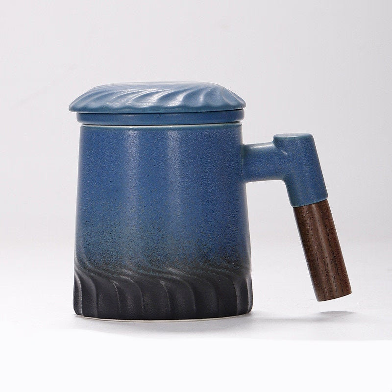 Ceramic Tea Mug Water Separation Filter Cup With Lid acacuss