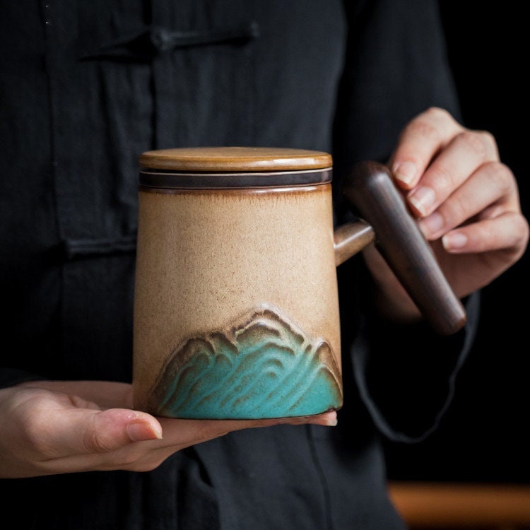 Ceramic Tea Mug With Lid and infuser acacuss
