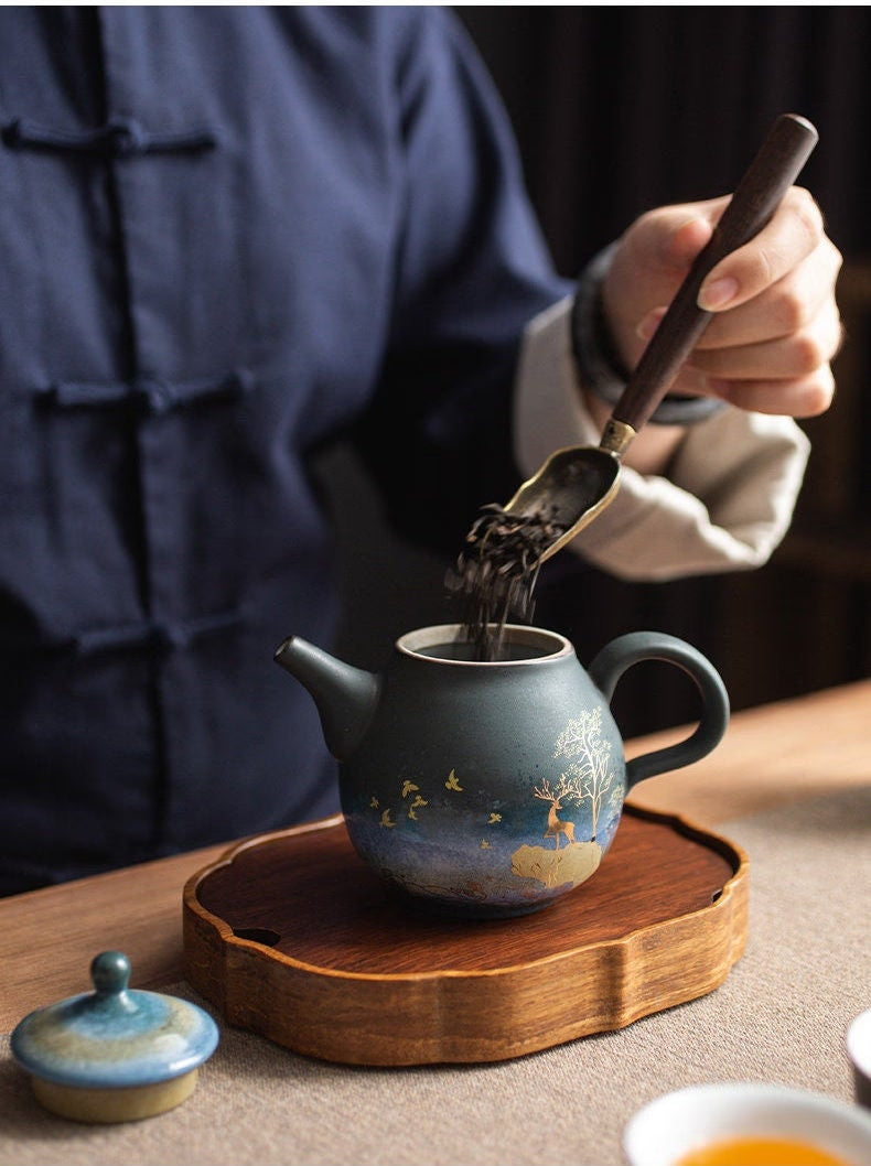 Ceramic Teapot Gold Deer Chinese Tea Pot Ceramic Teapot - Single Pot Household Kung Fu Tea Set acacuss