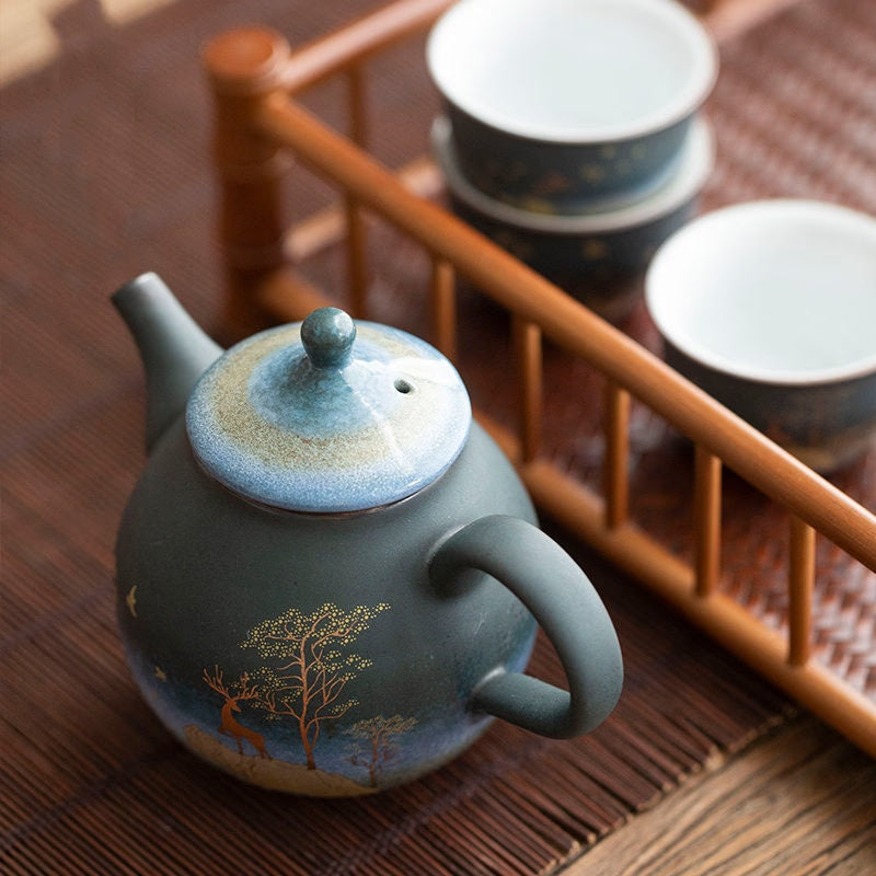 Ceramic Teapot Gold Deer Chinese Tea Pot Ceramic Teapot - Single Pot Household Kung Fu Tea Set acacuss