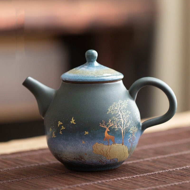 Ceramic Teapot Gold Deer Chinese Tea Pot Ceramic Teapot - Single Pot Household Kung Fu Tea Set acacuss