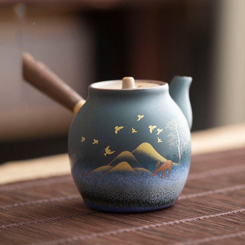 Ceramic Teapot Gold Deer Chinese Tea Pot Ceramic Teapot - Single Pot Household Kung Fu Tea Set acacuss