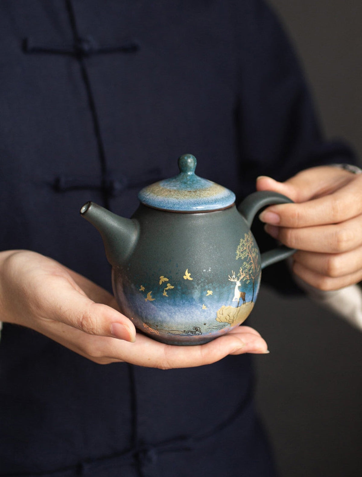 Ceramic Teapot Gold Deer Chinese Tea Pot Ceramic Teapot - Single Pot Household Kung Fu Tea Set acacuss