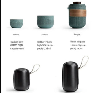 Ceramic Travel Portable Tea set  | Bluestone Glaze Striped Quick Guest Cup  |  Four Cups Ceramic  |  Travel Portable Tea Set Outdoor acacuss
