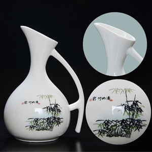 Ceramic Wine Set Japanese Style Blue and White Bamboo 1 Pot 6 Cups White Drinkware Bar Decoration Household Kitchen Supplies acacuss