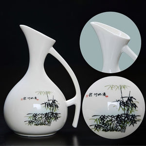 Ceramic Wine Set Japanese Style Blue and White Bamboo 1 Pot 6 Cups White Drinkware Bar Decoration Household Kitchen Supplies acacuss