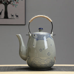 Ceramic big teapot hand-painted retro teapot cooler kettle iron handle lifting pot restaurant kettle household acacuss
