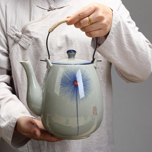 Ceramic big teapot hand-painted retro teapot cooler kettle iron handle lifting pot restaurant kettle household acacuss