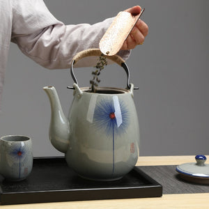 Ceramic big teapot hand-painted retro teapot cooler kettle iron handle lifting pot restaurant kettle household acacuss