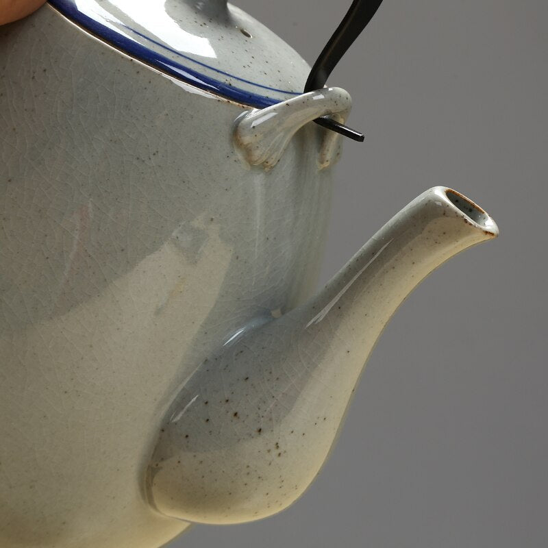 Ceramic big teapot hand-painted retro teapot cooler kettle iron handle lifting pot restaurant kettle household acacuss