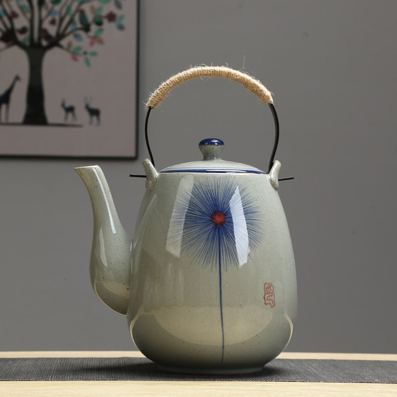 Ceramic big teapot hand-painted retro teapot cooler kettle iron handle lifting pot restaurant kettle household acacuss