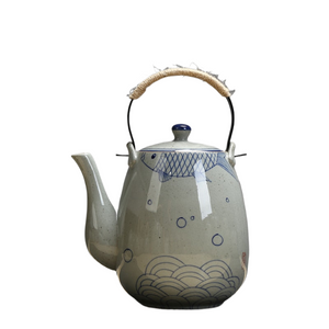 Ceramic big teapot hand-painted retro teapot cooler kettle iron handle lifting pot restaurant kettle household acacuss