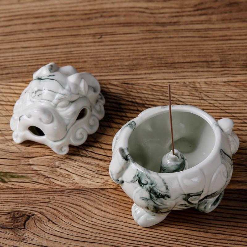 Ceramic household indoor incense burner for Buddha incense aromatherapy burner tea ceremony ornaments ashtray with lid acacuss
