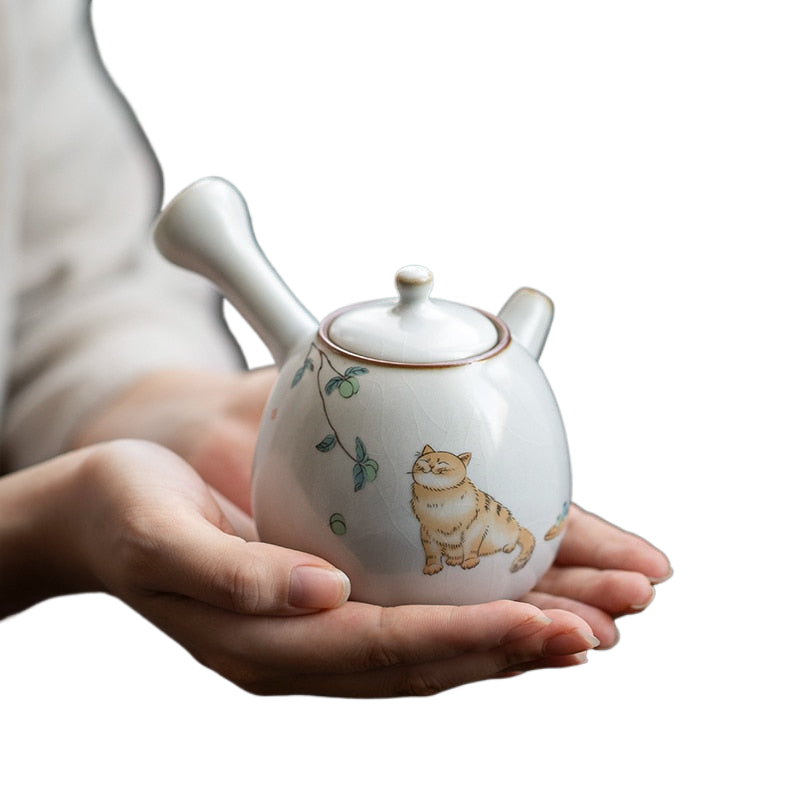Ceramic kyusu teapot cute cat tea pot chinese kung fu tea set 250ml acacuss