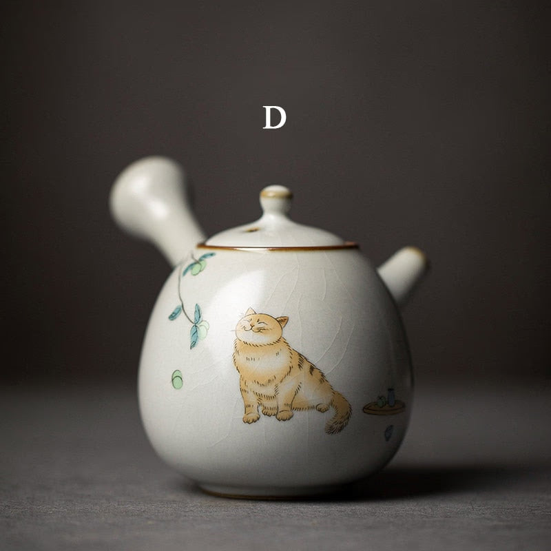 Ceramic kyusu teapot cute cat tea pot chinese kung fu tea set 250ml acacuss