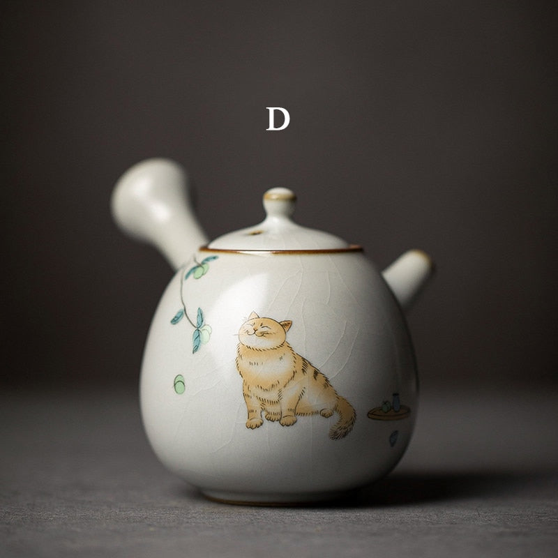 Ceramic kyusu teapot cute cat tea pot chinese kung fu tea set 250ml acacuss