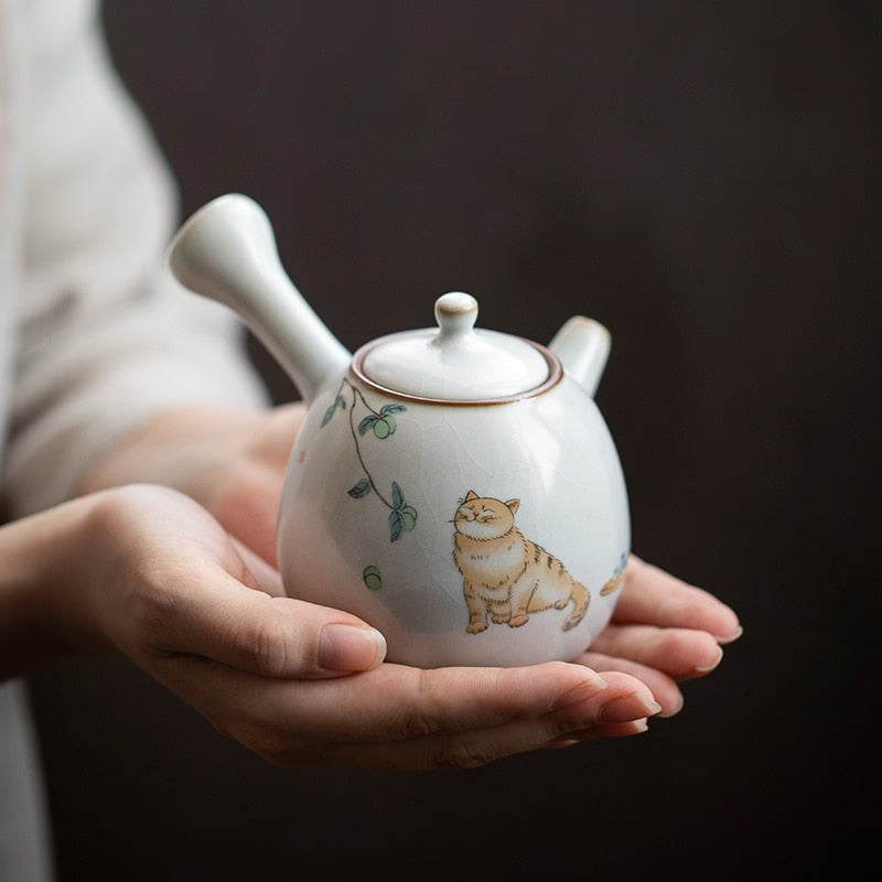 Ceramic kyusu teapot cute cat tea pot chinese kung fu tea set 250ml acacuss