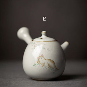 Ceramic kyusu teapot cute cat tea pot chinese kung fu tea set 250ml acacuss