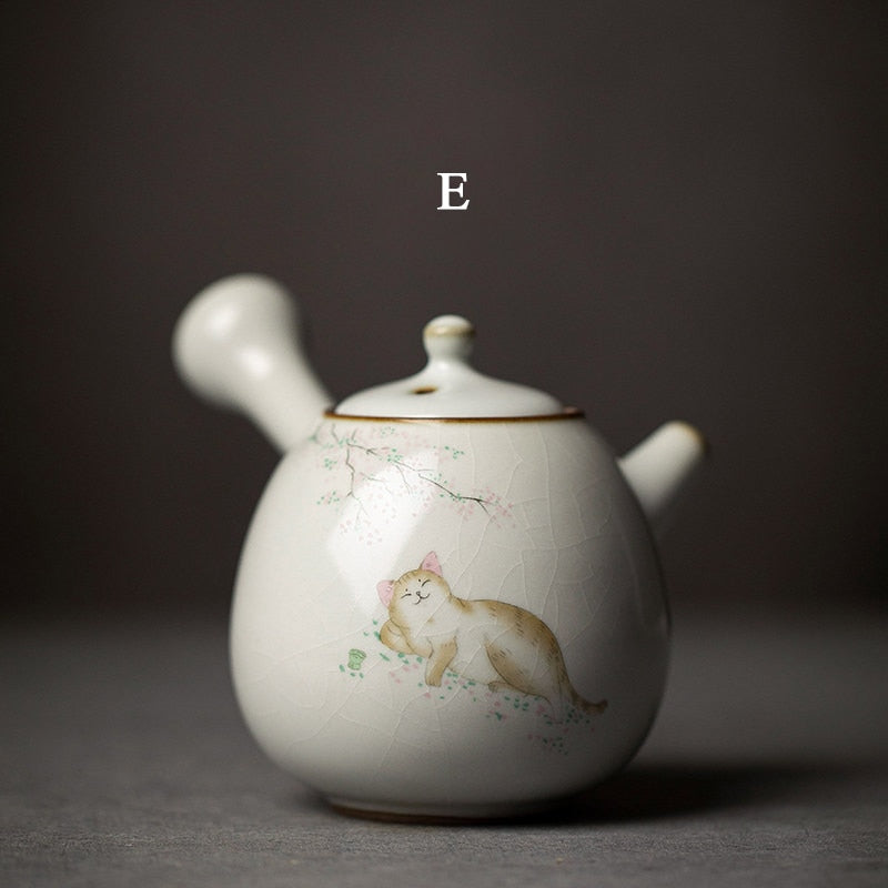 Ceramic kyusu teapot cute cat tea pot chinese kung fu tea set 250ml acacuss
