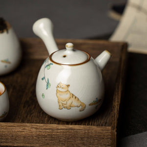 Ceramic kyusu teapot cute cat tea pot chinese kung fu tea set 250ml acacuss