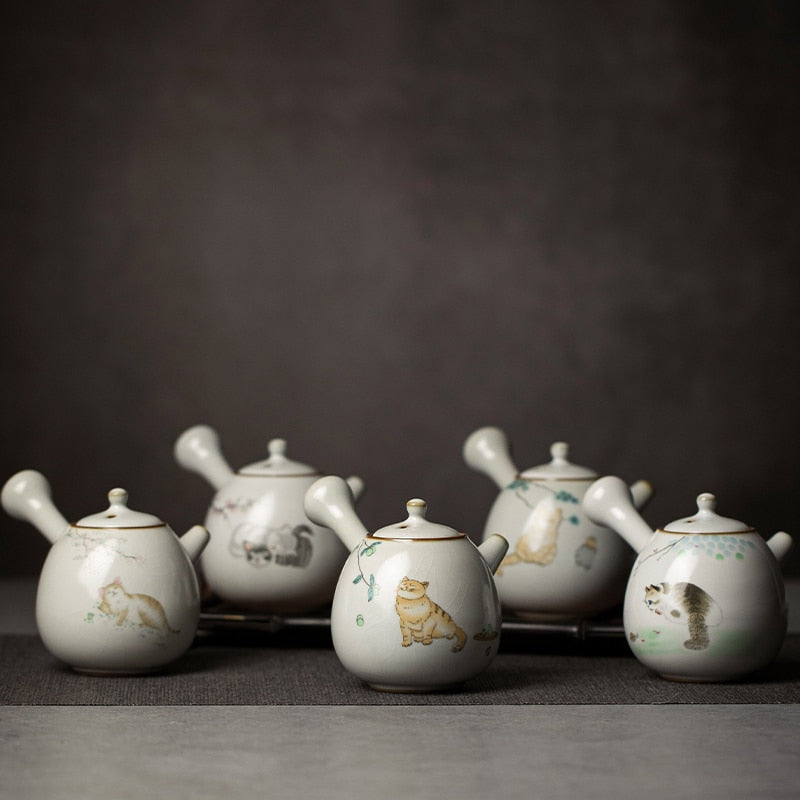 Ceramic kyusu teapot cute cat tea pot chinese kung fu tea set 250ml acacuss