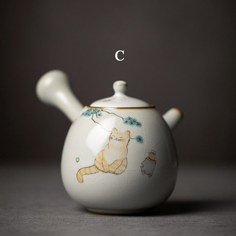 Ceramic kyusu teapot cute cat tea pot chinese kung fu tea set 250ml acacuss