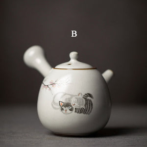 Ceramic kyusu teapot cute cat tea pot chinese kung fu tea set 250ml acacuss