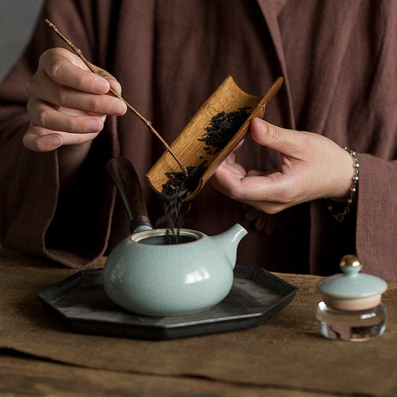 Ceramic kyusu teapot with wooden Side handle I Japanese Ceramic Teapot acacuss