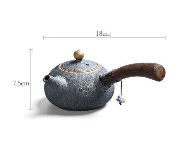 Ceramic kyusu teapot with wooden Side handle I Japanese Ceramic Teapot acacuss