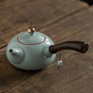 Ceramic kyusu teapot with wooden Side handle I Japanese Ceramic Teapot acacuss