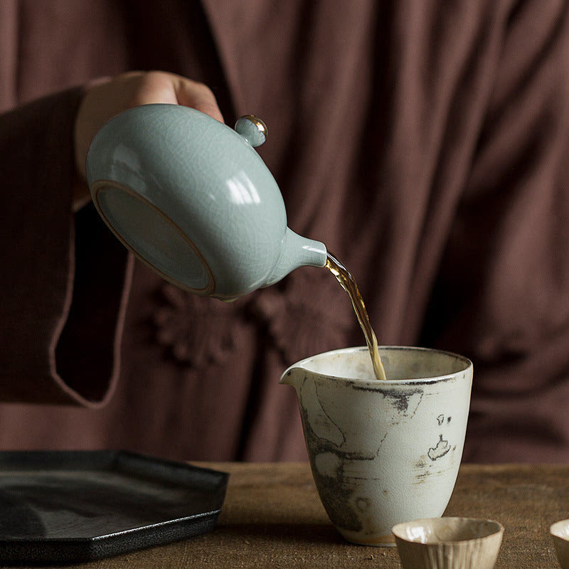 Ceramic kyusu teapot with wooden Side handle I Japanese Ceramic Teapot acacuss