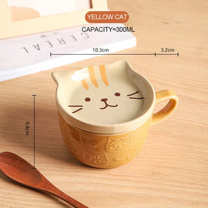 Ceramics Cute Cat Cup Shiba Inu Coffee Cups Mug with Lid Personality Gift Household Cartoon Kawaii Kids Breakfast Oat Milk Mugs acacuss