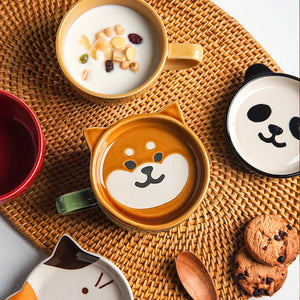 Ceramics Cute Cat Cup Shiba Inu Coffee Cups Mug with Lid Personality Gift Household Cartoon Kawaii Kids Breakfast Oat Milk Mugs acacuss