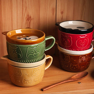 Ceramics Cute Cat Cup Shiba Inu Coffee Cups Mug with Lid Personality Gift Household Cartoon Kawaii Kids Breakfast Oat Milk Mugs acacuss