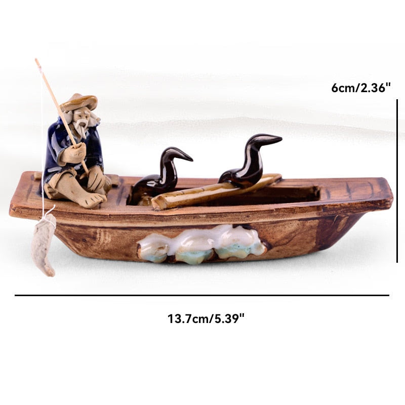 Ceramics Fisherman Boat Figurines for Aquarium Fish Tank Lanscape Bonsai Rockery Ornament Decoration Fairy Garden Home Decor acacuss