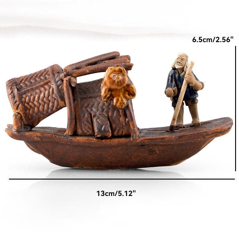 Ceramics Fisherman Boat Figurines for Aquarium Fish Tank Lanscape Bonsai Rockery Ornament Decoration Fairy Garden Home Decor acacuss