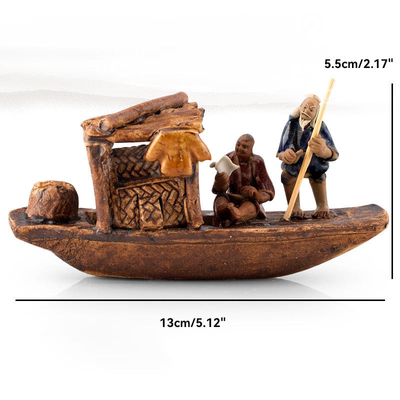 Ceramics Fisherman Boat Figurines for Aquarium Fish Tank Lanscape Bonsai Rockery Ornament Decoration Fairy Garden Home Decor acacuss