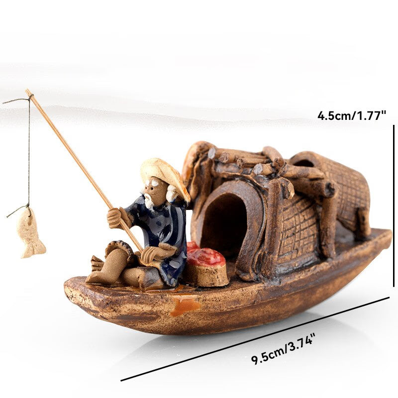 Ceramics Fisherman Boat Figurines for Aquarium Fish Tank Lanscape Bonsai Rockery Ornament Decoration Fairy Garden Home Decor acacuss