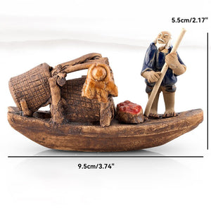 Ceramics Fisherman Boat Figurines for Aquarium Fish Tank Lanscape Bonsai Rockery Ornament Decoration Fairy Garden Home Decor acacuss