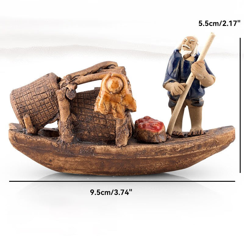 Ceramics Fisherman Boat Figurines for Aquarium Fish Tank Lanscape Bonsai Rockery Ornament Decoration Fairy Garden Home Decor acacuss