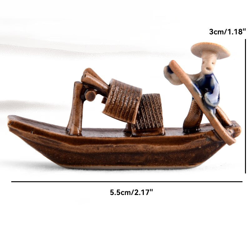 Ceramics Fisherman Boat Figurines for Aquarium Fish Tank Lanscape Bonsai Rockery Ornament Decoration Fairy Garden Home Decor acacuss