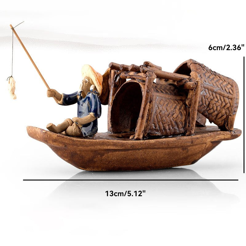 Ceramics Fisherman Boat Figurines for Aquarium Fish Tank Lanscape Bonsai Rockery Ornament Decoration Fairy Garden Home Decor acacuss