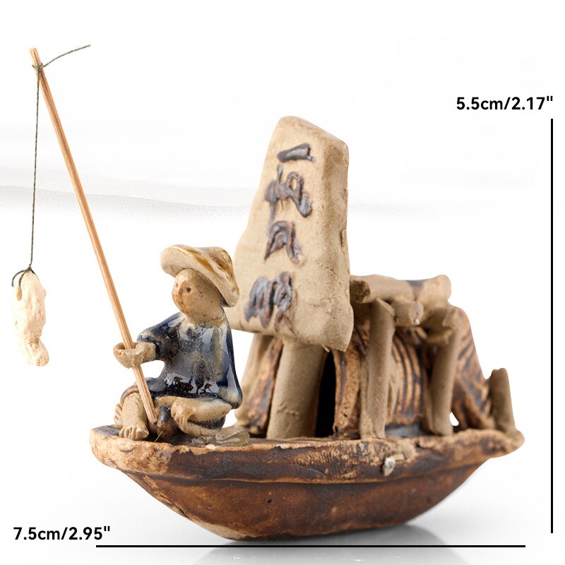 Ceramics Fisherman Boat Figurines for Aquarium Fish Tank Lanscape Bons