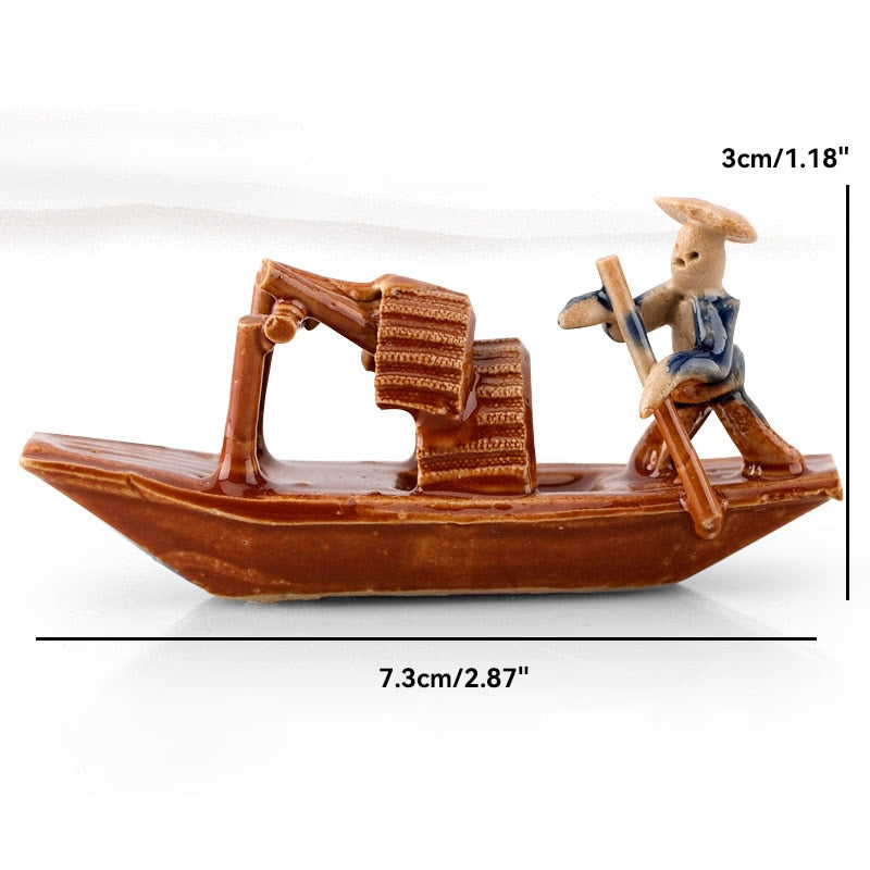 Ceramics Fisherman Boat Figurines for Aquarium Fish Tank Lanscape Bonsai Rockery Ornament Decoration Fairy Garden Home Decor acacuss